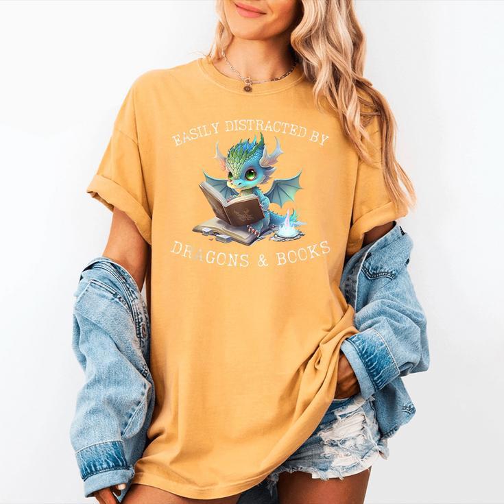 Easily Distracted By Dragons And Books Introvert Shirt Women's Comfort Colors T-Shirt Easily Distracted By Dragons And Books Introvert Shirt Women's Comfort Colors T-Shirt