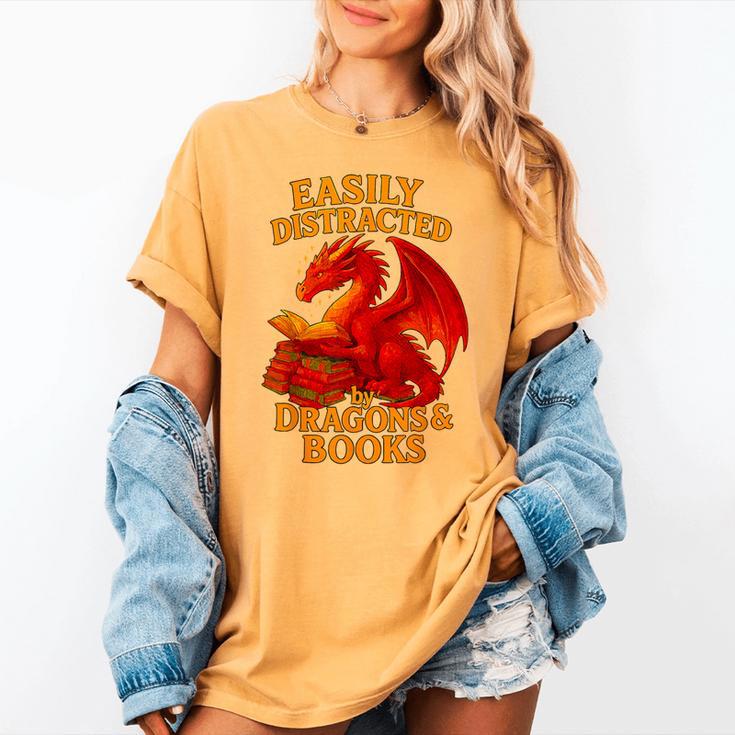 Easily Distracted By Dragons And Books Reading Women's Comfort Colors T-Shirt