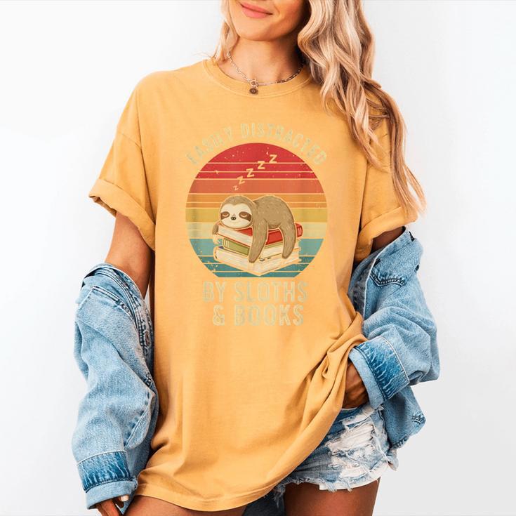Easily Distracted By Sloths And Books Women's Comfort Colors T-Shirt Easily Distracted By Sloths And Books Women's Comfort Colors T-Shirt