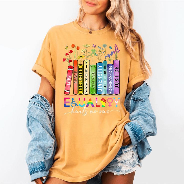 Equality Hurts No One Floral Books LGBTQ Gay Les Pride Month Women's Comfort Colors T-Shirt