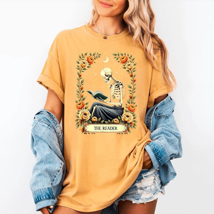 Floral Tarot Card The Reader Skeleton Reading Book Women's Comfort Colors T-Shirt Floral Tarot Card The Reader Skeleton Reading Book Women's Comfort Colors T-Shirt