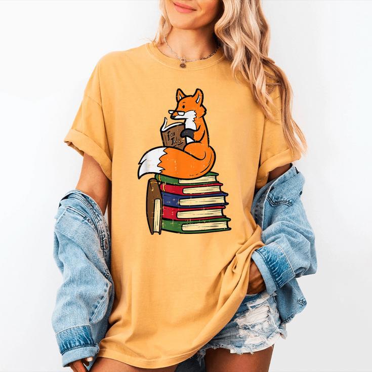 Fox Books Read Reading Librarian America Men Women Kids Women's Comfort Colors T-Shirt