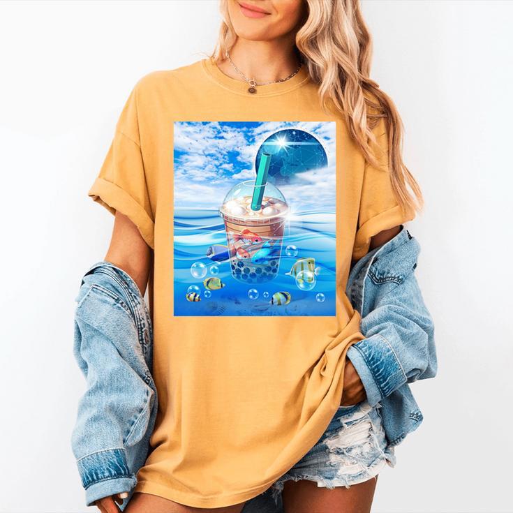 Frutiger Aero Aesthetic Tech Bubble Tea Boba Milktea Fishes Women's Comfort Colors T-Shirt Frutiger Aero Aesthetic Tech Bubble Tea Boba Milktea Fishes Women's Comfort Colors T-Shirt