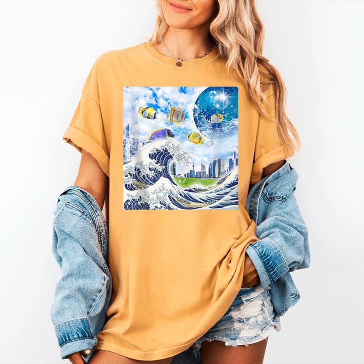 Frutiger Aero Aesthetic Tech Great Wave Of Kanagawa Fishes Women's Comfort Colors T-Shirt Frutiger Aero Aesthetic Tech Great Wave Of Kanagawa Fishes Women's Comfort Colors T-Shirt