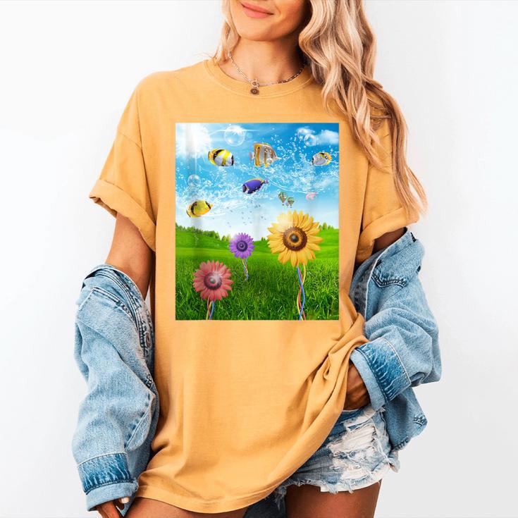 Frutiger Aero Aesthetic Tech Scenery Fishes Sunflower Women's Comfort Colors T-Shirt Frutiger Aero Aesthetic Tech Scenery Fishes Sunflower Women's Comfort Colors T-Shirt