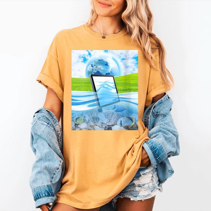 Frutiger Aero Aesthetic Tech Water Fishes Monitor Screen Women's Comfort Colors T-Shirt Frutiger Aero Aesthetic Tech Water Fishes Monitor Screen Women's Comfort Colors T-Shirt