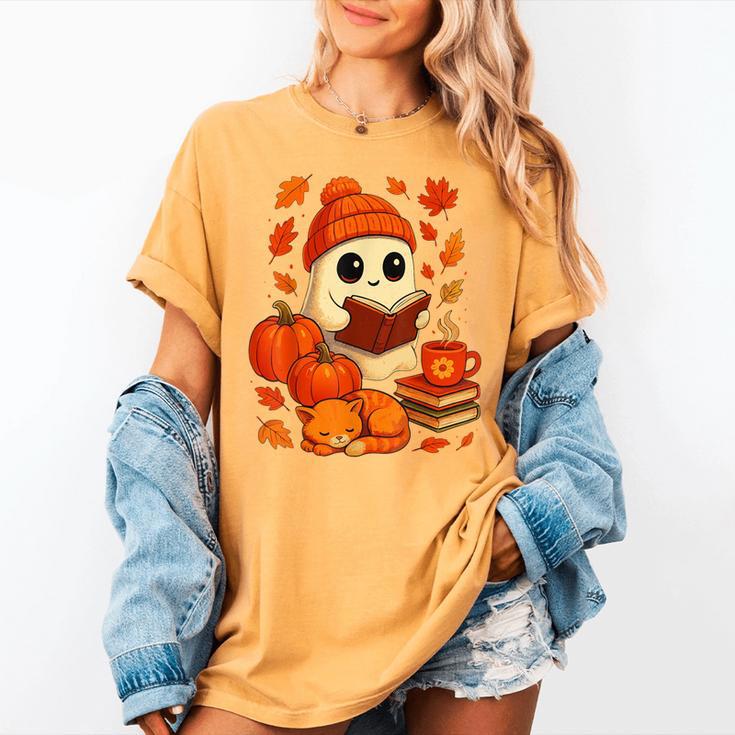 Ghost Reading Book Lovers Autumn Fall Halloween Women's Comfort Colors T-Shirt
