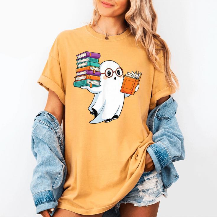 Ghost Reading Books Halloween Library Women's Comfort Colors T-Shirt Ghost Reading Books Halloween Library Women's Comfort Colors T-Shirt