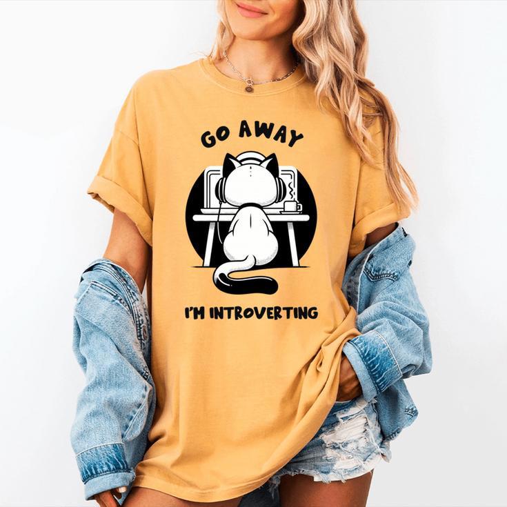 Go Away I'm Introverting Cat With Coffee Women's Comfort Colors T-Shirt