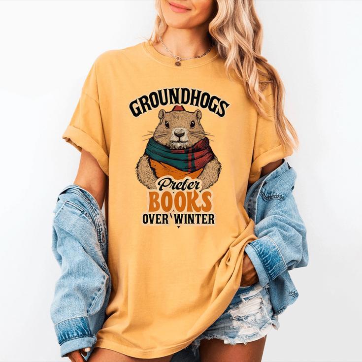 Groundhogs Prefer Books Over Winter February Women's Comfort Colors T-Shirt