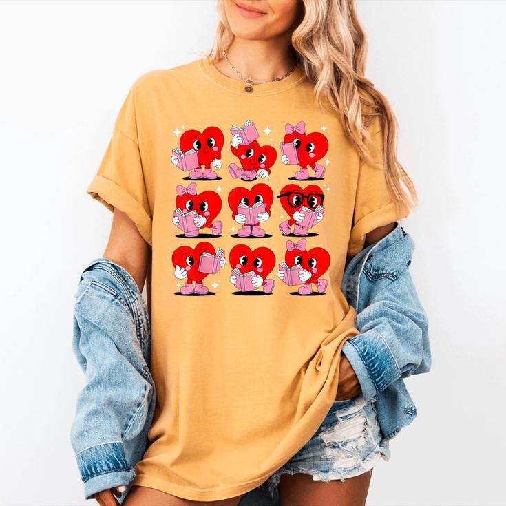 Heart Reading Books Valentine Teacher Boys Girls Book Lover Women's Comfort Colors T-Shirt