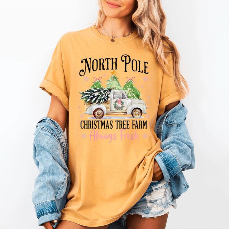 Holiday Scene Nostalgia North Pole Tree Farm Merry Christmas Women's Comfort Colors T-Shirt Holiday Scene Nostalgia North Pole Tree Farm Merry Christmas Women's Comfort Colors T-Shirt