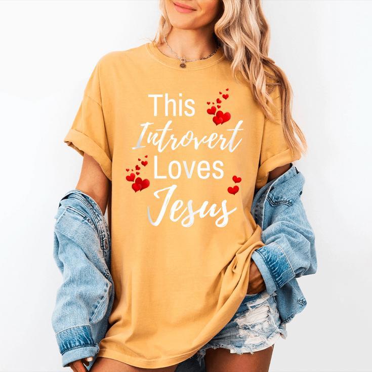 This Introvert Loves Jesus Religious Red Hearts Graphic Women's Comfort Colors T-Shirt This Introvert Loves Jesus Religious Red Hearts Graphic Women's Comfort Colors T-Shirt