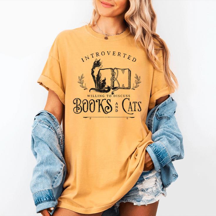 Introverted But Willing To Discuss Cats And Books Women's Comfort Colors T-Shirt Introverted But Willing To Discuss Cats And Books Women's Comfort Colors T-Shirt