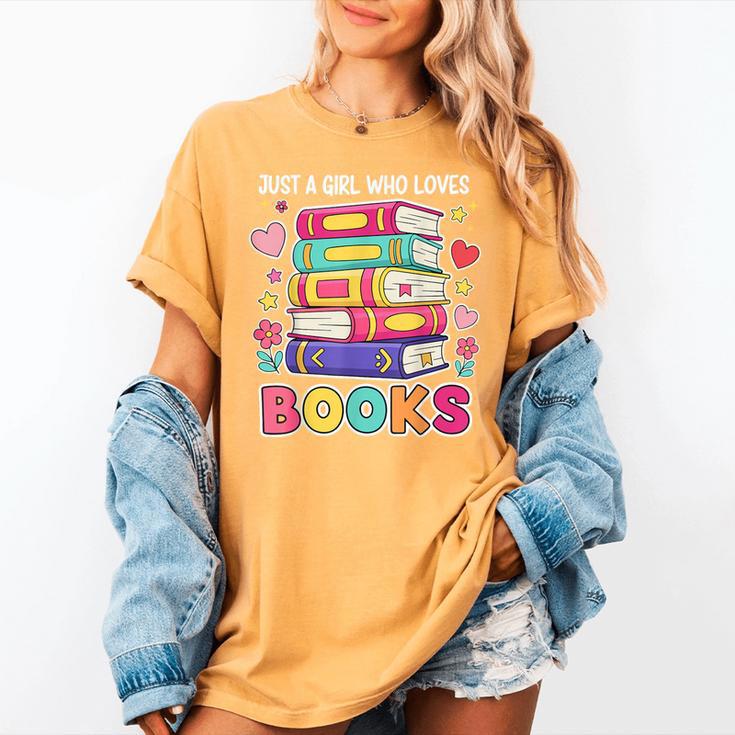 Just A Girl Who Loves Books Reading Library Women's Comfort Colors T-Shirt Just A Girl Who Loves Books Reading Library Women's Comfort Colors T-Shirt