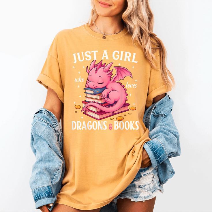 Just A Girl Who Loves Dragons And Books Dragon Reading Lover Women's Comfort Colors T-Shirt Just A Girl Who Loves Dragons And Books Dragon Reading Lover Women's Comfort Colors T-Shirt