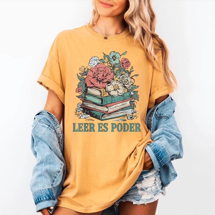Leer ES Poder Cute Floral Spanish Teacher Book Reading Women's Comfort Colors T-Shirt
