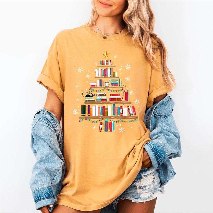 Library Books Christmas Tree Teacher Xmas Snowflake Women's Comfort Colors T-Shirt