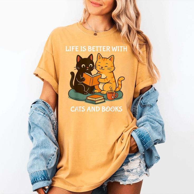 Life Is Better With Cats And Books Cute Cat Lover Women's Comfort Colors T-Shirt Life Is Better With Cats And Books Cute Cat Lover Women's Comfort Colors T-Shirt