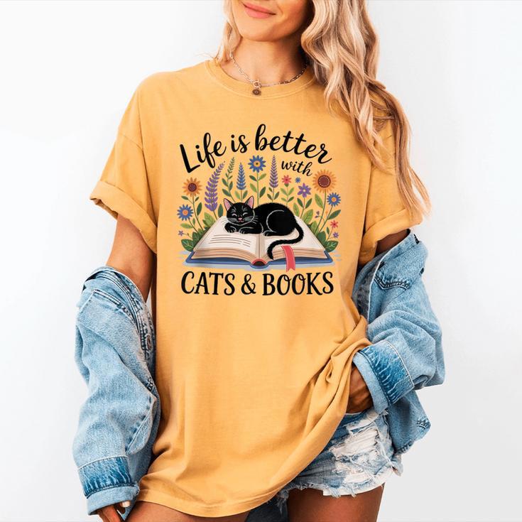 Life Is Better With Cats And Books Women's Comfort Colors T-Shirt