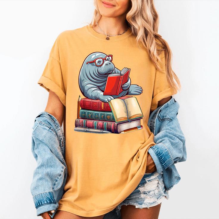 Manatee Reading Books Matching Bookworm Readers Librarian Women's Comfort Colors T-Shirt