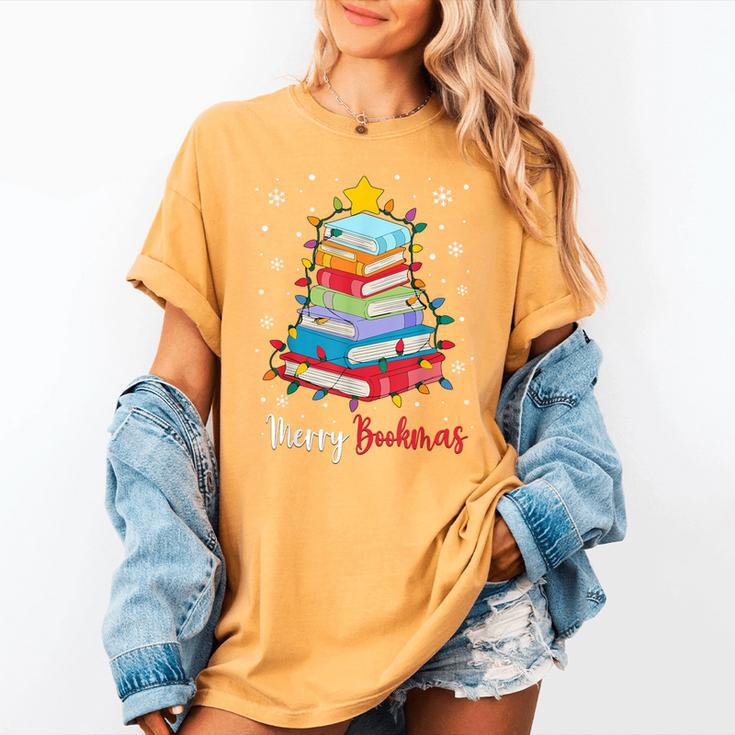 Merry Bookmas Book Christmas Tree Lights Xmas Men Women Kids Women's Comfort Colors T-Shirt
