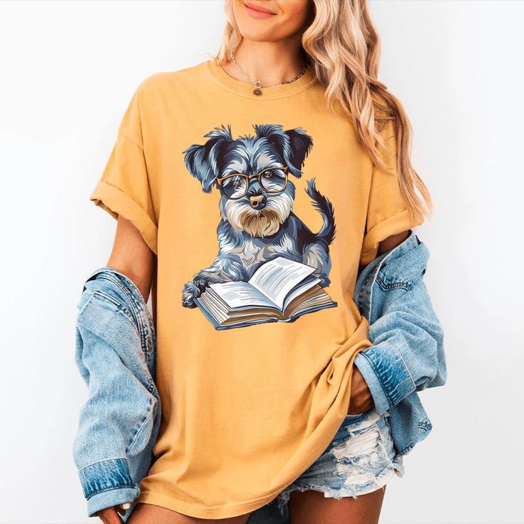 Nerdy Schnauzer Dog Book Lover Glasses Cute Pet For Men Women Kids Women's Comfort Colors T-Shirt
