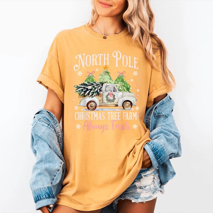 North Pole Tree Farm Merry Christmas Holiday Scene Nostalgia Women's Comfort Colors T-Shirt North Pole Tree Farm Merry Christmas Holiday Scene Nostalgia Women's Comfort Colors T-Shirt