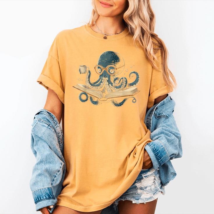 Octopus Reading Book Coffee Book Lover Bookworm Nerd Women's Comfort Colors T-Shirt Octopus Reading Book Coffee Book Lover Bookworm Nerd Women's Comfort Colors T-Shirt