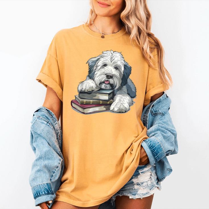 Old English Sheepdog Books Reading Dog Breed Graphic Women's Comfort Colors T-Shirt
