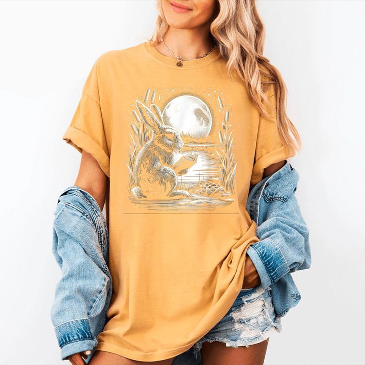 Rabbit Reading Book Full Moon Lake Scenery Women's Comfort Colors T-Shirt Rabbit Reading Book Full Moon Lake Scenery Women's Comfort Colors T-Shirt