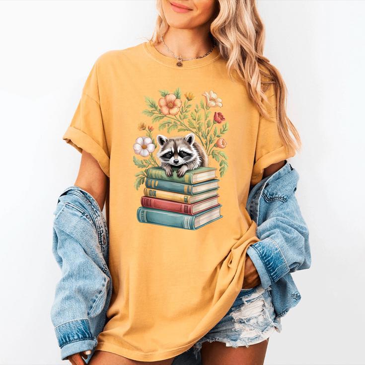 Raccoon Books Reading Flowers Women's Comfort Colors T-Shirt