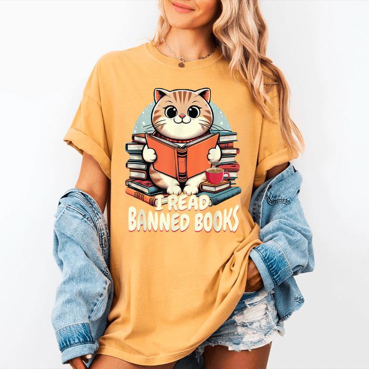 I Read Banned Books Shirt Cat Lover Bookworm Reader Men Women Kids Women's Comfort Colors T-Shirt