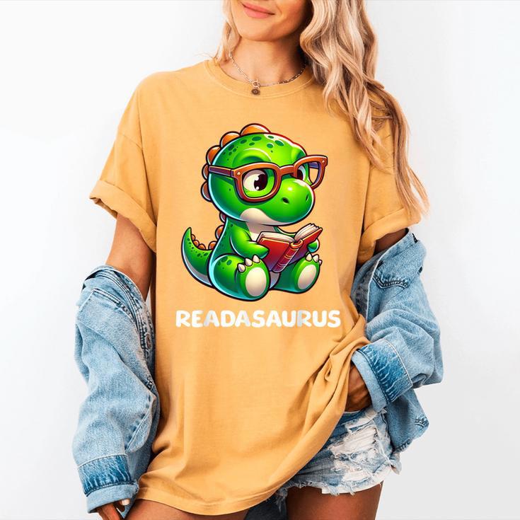 Readasaurus Reading Dinosaur Book Reader Bookworm Women's Comfort Colors T-Shirt