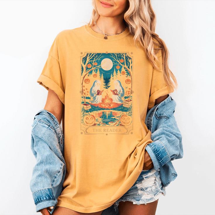 The Reader Bookish Cute Spooky Ghost Reading Book Tarot Card Women's Comfort Colors T-Shirt