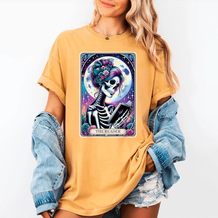 The Reader Tarot Card Reading Skeleton Skull Book Lover Women's Comfort Colors T-Shirt The Reader Tarot Card Reading Skeleton Skull Book Lover Women's Comfort Colors T-Shirt