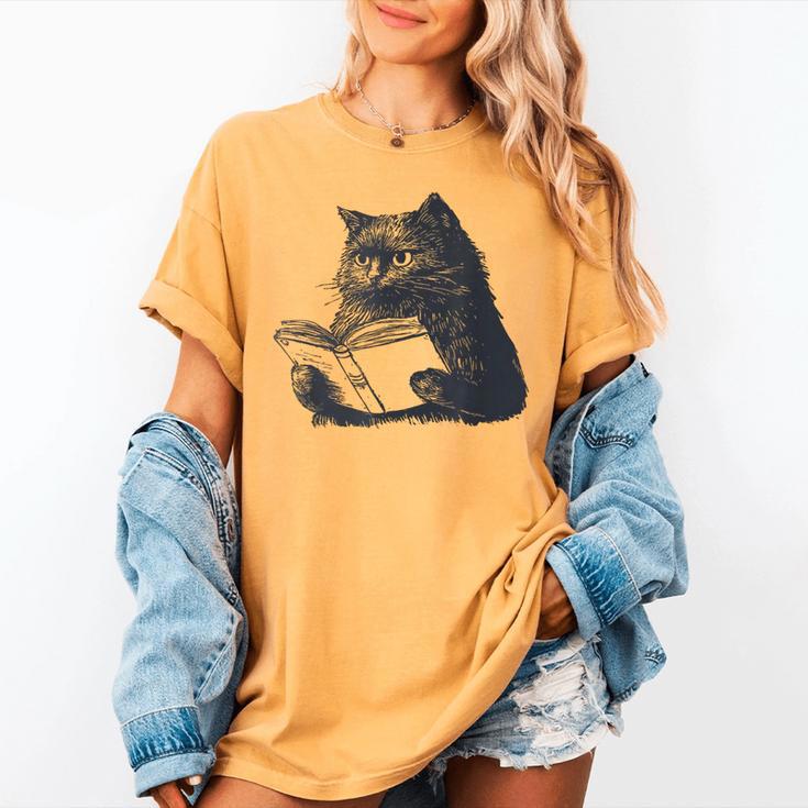 Reading Cat Cat Book Lover Women's Comfort Colors T-Shirt