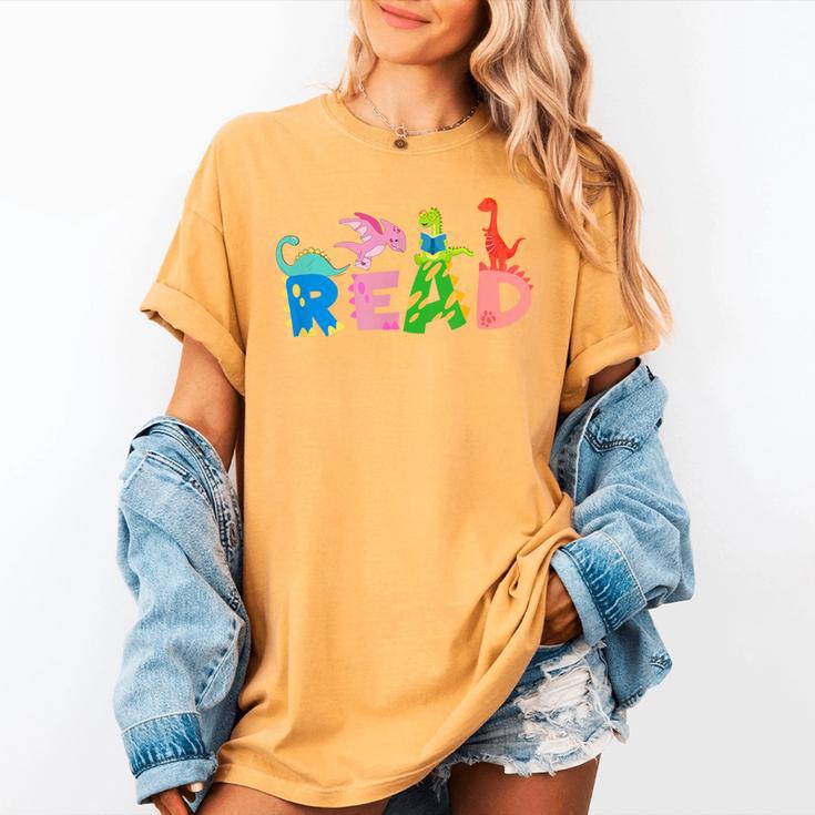 Reading DinosaurRex Dino Book Lover Women's Comfort Colors T-Shirt Reading DinosaurRex Dino Book Lover Women's Comfort Colors T-Shirt