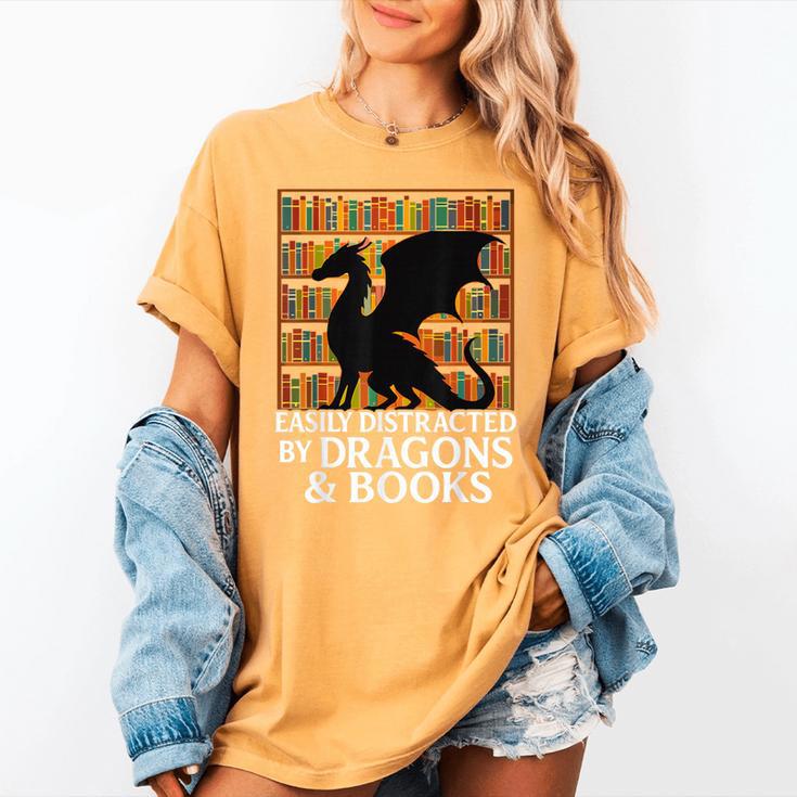 Reading Dragon Easily Distracted By Dragons And Books Women's Comfort Colors T-Shirt
