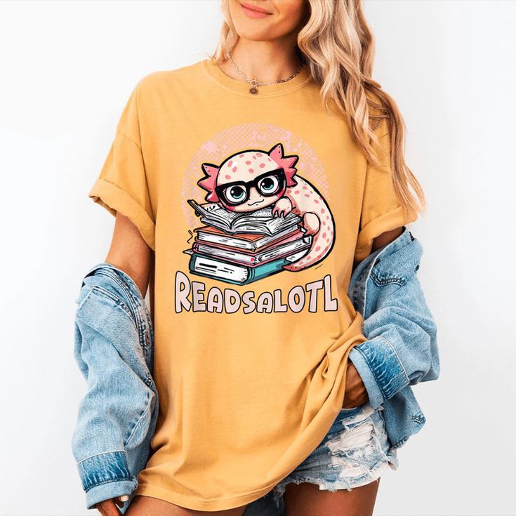 Readsalotl Axolotl Reading Books Glasses Bookworm Pun Fun Women's Comfort Colors T-Shirt Readsalotl Axolotl Reading Books Glasses Bookworm Pun Fun Women's Comfort Colors T-Shirt