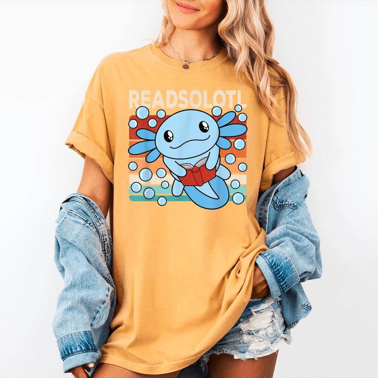 Readsolotl Blue Kawaii Axolotl Book Lover Reading Retro Women's Comfort Colors T-Shirt