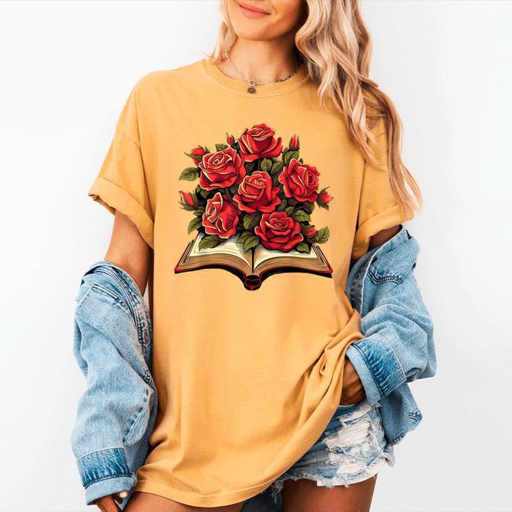 Red Roses Flowers Book Floral Women's Comfort Colors T-Shirt