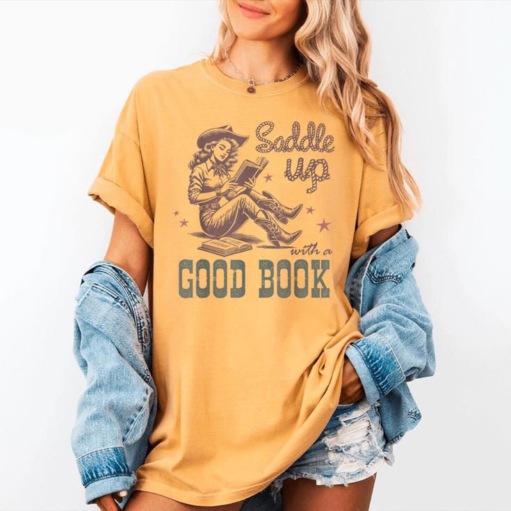 Retro Cowgirl ReadingTee Saddle Up With A Good Book Western Women's Comfort Colors T-Shirt Retro Cowgirl ReadingTee Saddle Up With A Good Book Western Women's Comfort Colors T-Shirt