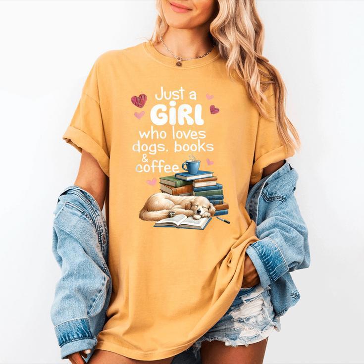 Retro Just A Girl Who Love Dogs Books And Coffee Bookworm Women's Comfort Colors T-Shirt