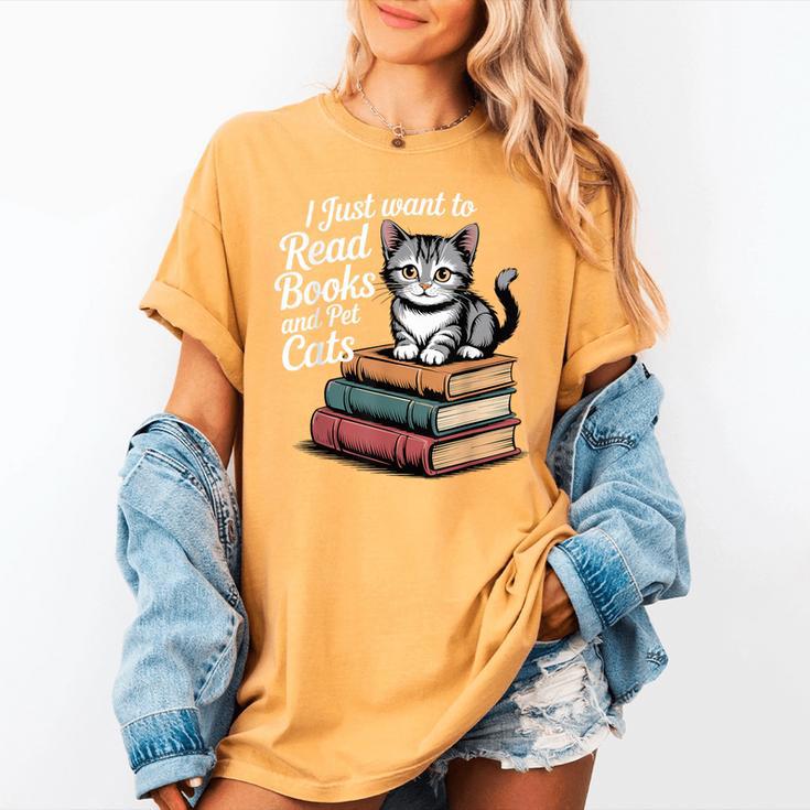 Retro I Just Want To Read Books And Pet Cats Cat For Men Women Kids Women's Comfort Colors T-Shirt