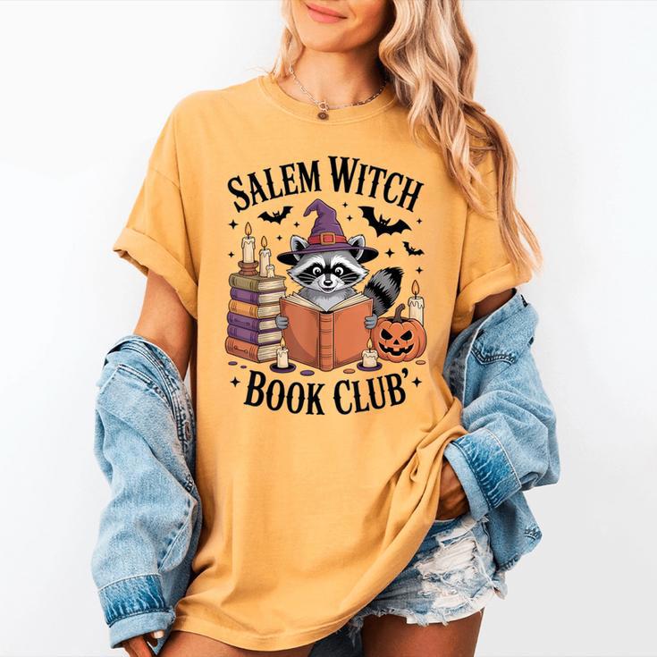 Salem WItch Book Club Halloween Raccoon Witch Reading Book Women's Comfort Colors T-Shirt Salem WItch Book Club Halloween Raccoon Witch Reading Book Women's Comfort Colors T-Shirt