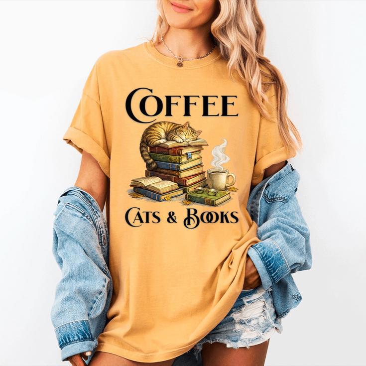 Sleeping Cat And Books With Coffee Lover Women's Comfort Colors T-Shirt Sleeping Cat And Books With Coffee Lover Women's Comfort Colors T-Shirt