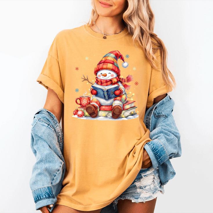 Snowman Reading Books Lovers Christmas Librarian Bookworm Women's Comfort Colors T-Shirt Snowman Reading Books Lovers Christmas Librarian Bookworm Women's Comfort Colors T-Shirt