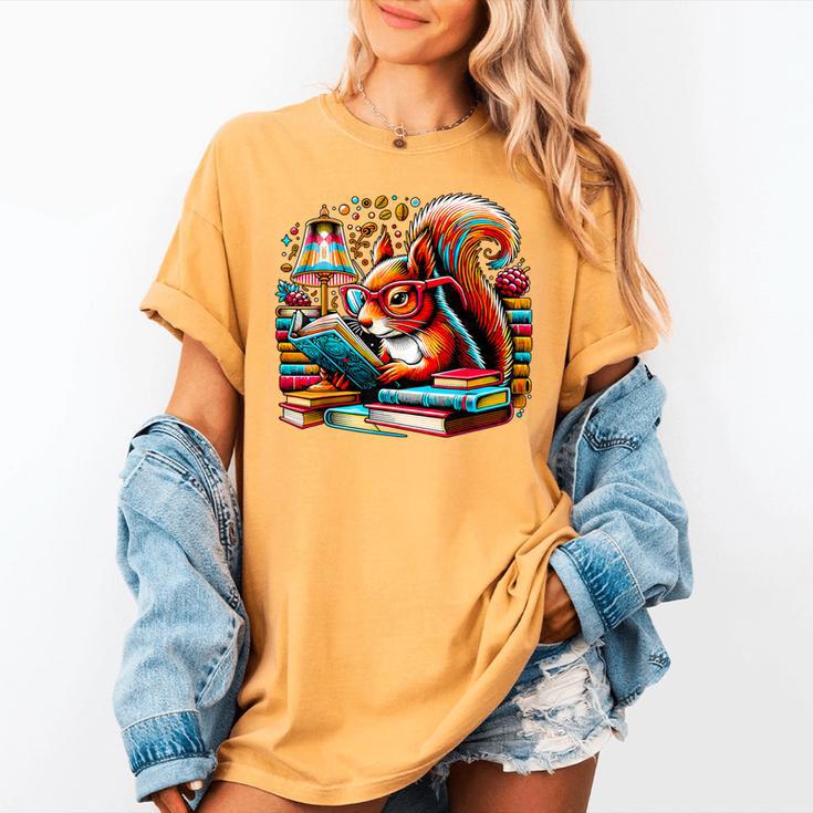 Squirrel Reading a Book Lover Bookworm Women's Comfort Colors T-Shirt