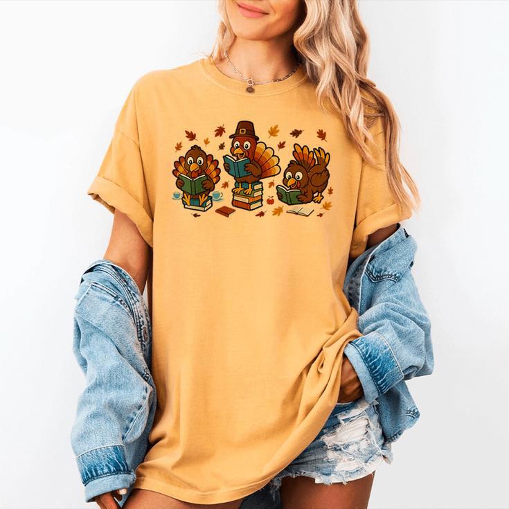 Teacher Fall Thanksgiving Turkey Reading Books Lovers Women's Comfort Colors T-Shirt Teacher Fall Thanksgiving Turkey Reading Books Lovers Women's Comfort Colors T-Shirt